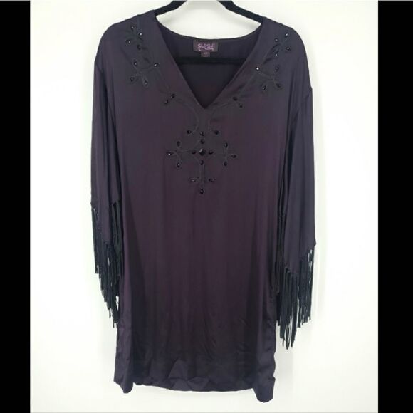 Halebob Silk Fringe Mini Dress XS Purple‎ - Picture 1 of 5